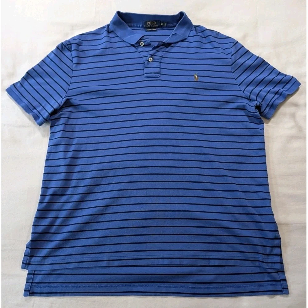 Polo Ralph Lauren Shirt Mena XL Blue Striped Pima Soft Touch Short Sleeve Polo